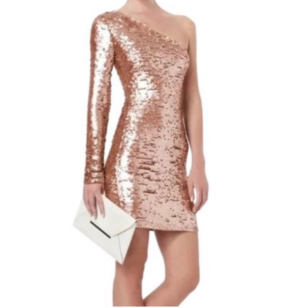 Euc Bcbg Max Azria Copper Sequined Dress Sz Small Party Gala Formal Prom Event